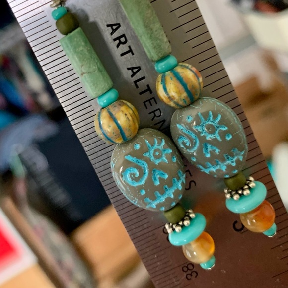 Aqua Sugar Skull Earrings - Picture 11 of 16
